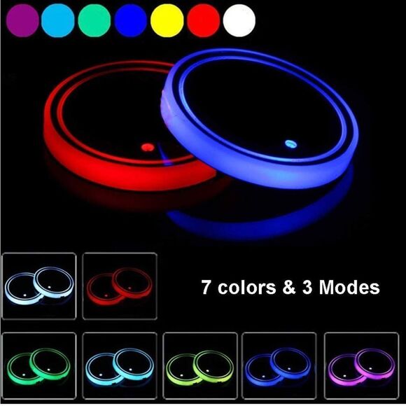 Accessories - 2 Pieces Led Car Cup Holder Coasters with 7 Colors USB Charging